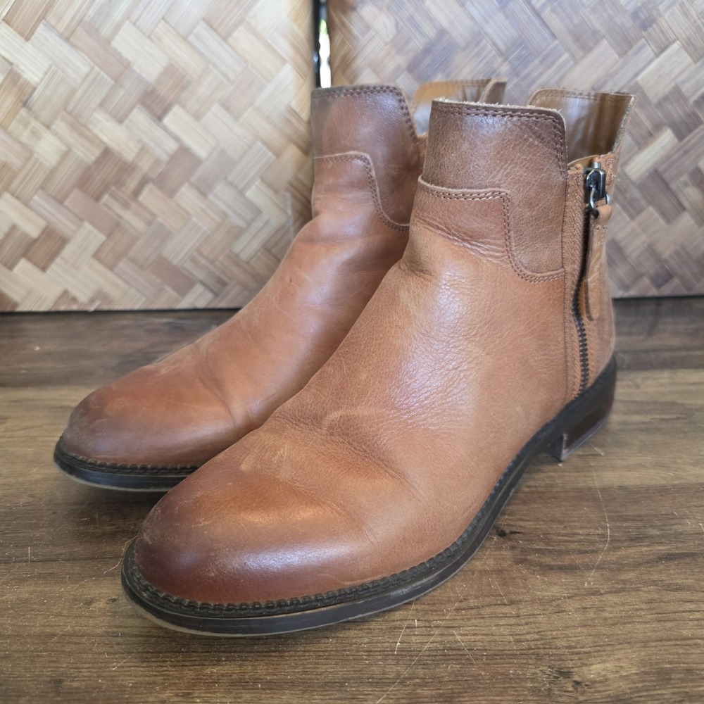 Franco Sarto Boots Women's Size 9M Brown Leather Booties Ankle Worn Halford